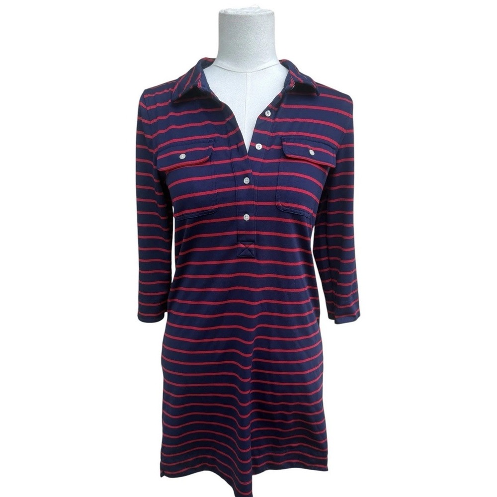 Vineyard Vines Striped Polo Dress XS Navy Red Stretch Performance Golf Tennis
